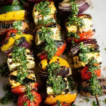 Grilled Vegetable Tofu Skewers with Chimichurri Sauce