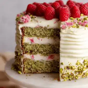 Raspberry Pistachio Cake with Mascarpone Buttercream