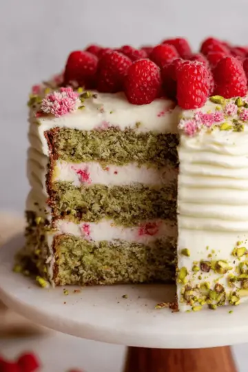 Raspberry Pistachio Cake with Mascarpone Buttercream