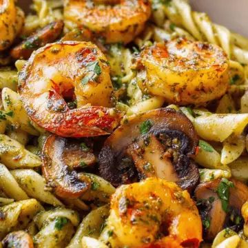 Pesto Shrimp Mushroom Pasta