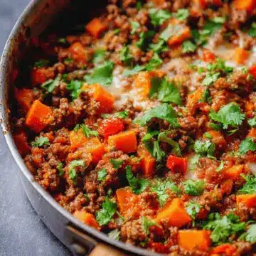 Southwest Ground Beef and Sweet Potato Skillet
