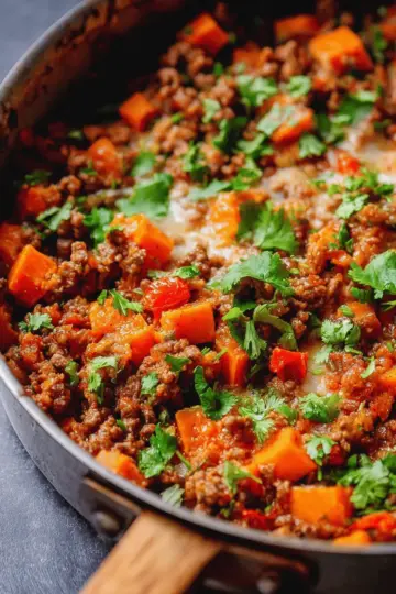 Southwest Ground Beef and Sweet Potato Skillet