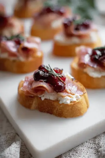 Cranberry Prosciutto Crostini with Goat Cheese