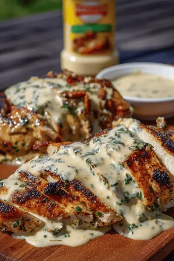 Grilled Stuffed Chicken with Cream Sauce