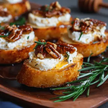 Whipped Feta Crostinis with Hot Honey and Pecans