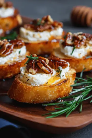 Whipped Feta Crostinis with Hot Honey and Pecans