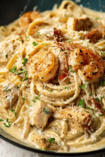 Cajun Chicken and Shrimp Alfredo