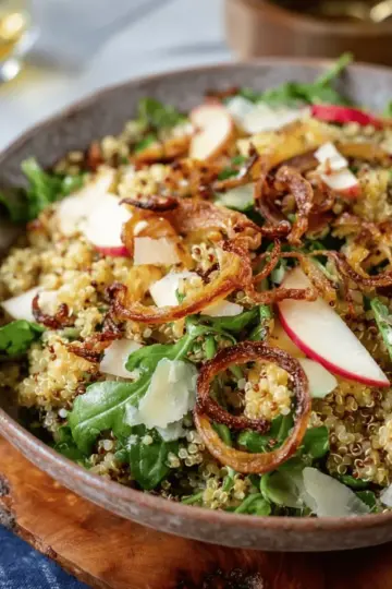 Honey Mustard Quinoa Apple Salad with Crispy Shallots Recipe