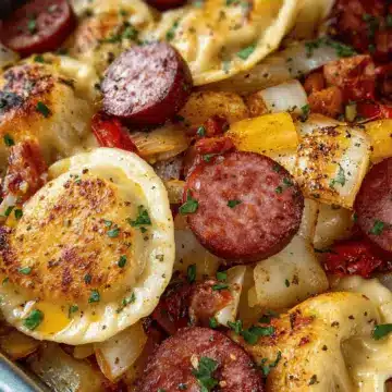 Kielbasa and Pierogies Sheet Pan Meal