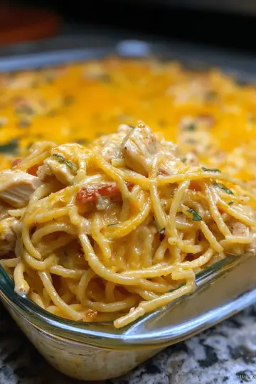 SPICY SOUTHERN CHEESY CHICKEN SPAGHETTI CASSEROLE