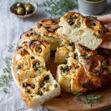 Olive and cheese bread with capers and thyme (with step-by-step pictures)