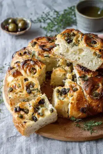 Olive and cheese bread with capers and thyme (with step-by-step pictures)