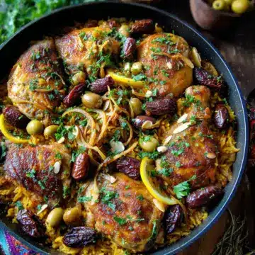 Moroccan Chicken and Rice with Dates & Olives – one skillet