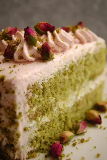 Goodnight Rose: Pistachio-Cardamom Cake with Rosewater Frosting