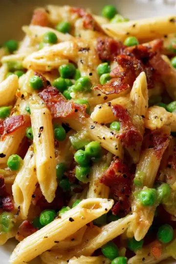 Penne Pasta, Peas and Bacon
