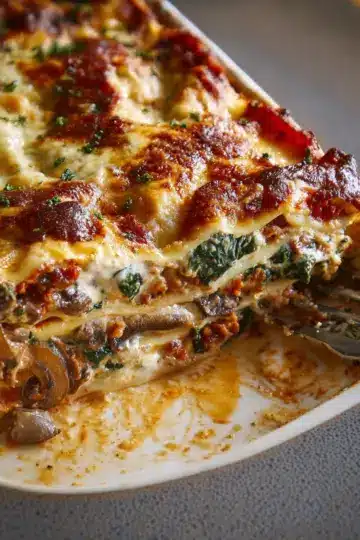 Mushroom and spinach lasagne