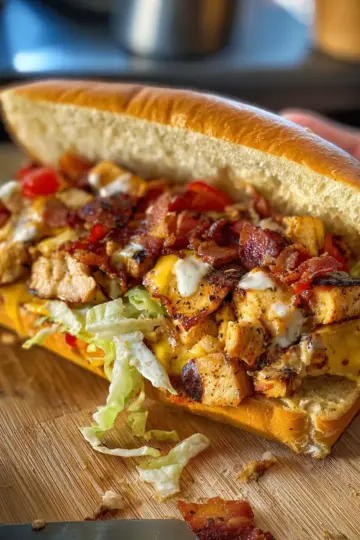 Cheesy Chopped Bacon Chicken Ranch Sandwich on the Flatrock