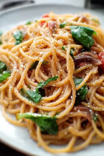 Spaghetti au blé complet, anchois et basilic