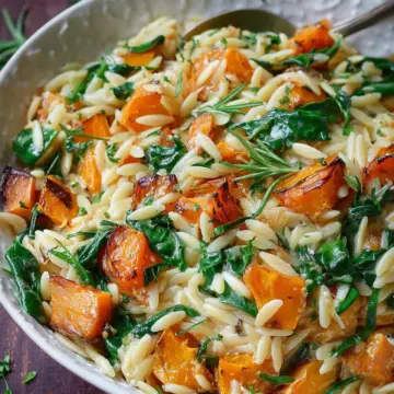 Creamy Orzo Pasta with Roasted Butternut Squash and Spinach