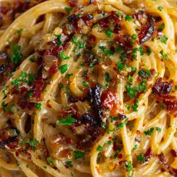 Caramelized Onion Pasta with Chilli Oil