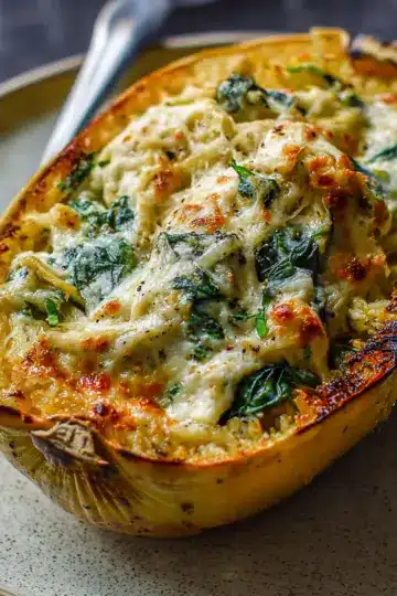 Spinach and Artichoke Stuffed Spaghetti Squash