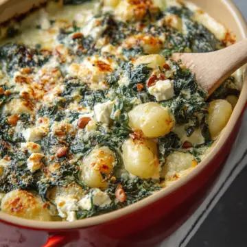Baked Gnocchi with Feta Cheese and Spinach