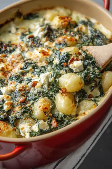 Baked Gnocchi with Feta Cheese and Spinach