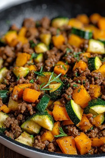 Ground Beef Zucchini Sweet Potato Skillet