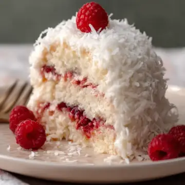 Raspberry Surprise Coconut Snowball Cake