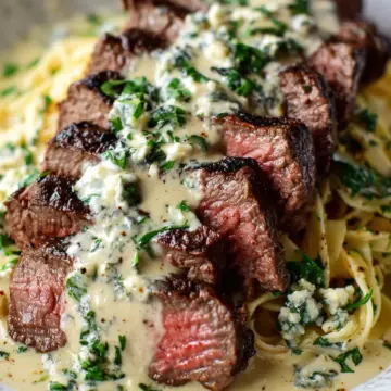 Savory Steak Gorgonzola Alfredo with Creamy Parmesan Sauce