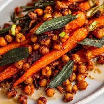 Maple Sage Glazed Carrots with Crispy Chickpeas