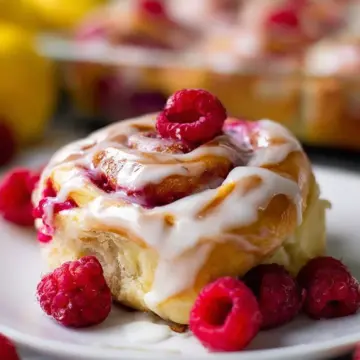 Overnight Raspberry Sweet Rolls with Lemon Cream Cheese Glaze