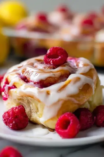 Overnight Raspberry Sweet Rolls with Lemon Cream Cheese Glaze