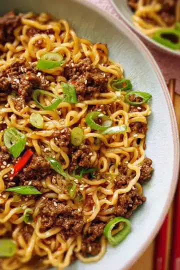 Mongolian ground beef noodles