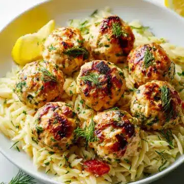 Greek Chicken Meatballs with Lemon Orzo