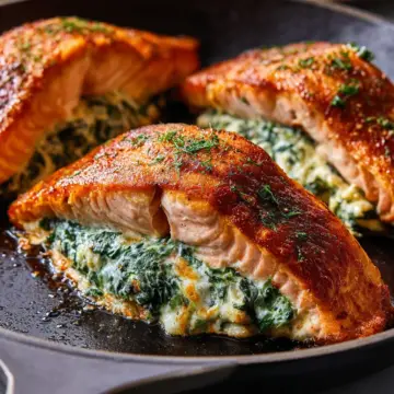Quick-Broiled Creamy Spinach Stuffed Salmon