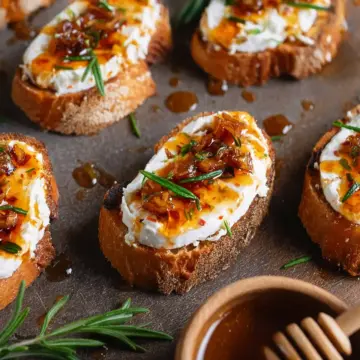 Sweet and Spicy Whipped Feta Crostini With Hot Honey