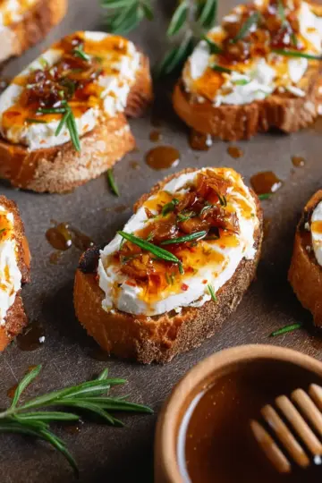 Sweet and Spicy Whipped Feta Crostini With Hot Honey