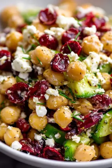 Bright Feta and Cranberry Chickpea Salad with Lemon Vinaigrette