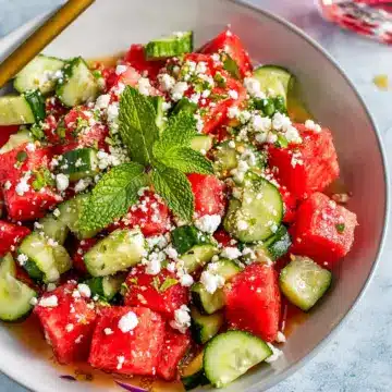 Watermelon Salad with Feta, Cucumber, and Mint