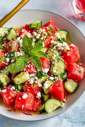 Watermelon Salad with Feta, Cucumber, and Mint
