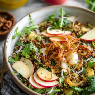 Honey Mustard Quinoa Apple Salad with Crispy Shallots