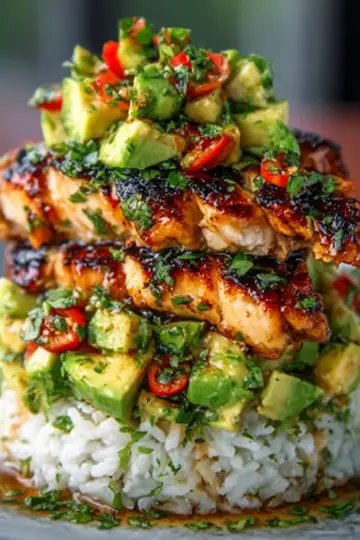 Honey Lime Chicken & Avocado Rice Stack