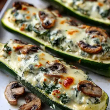 Zucchini Boats Stuffed with Spinach Mushroom Ricotta