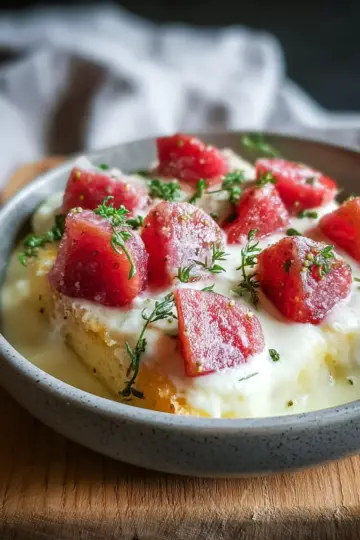 Rhabarber-Curd auf Vanilleeis