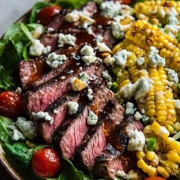Balsamic Steak Gorgonzola Salad with Grilled Corn Bliss