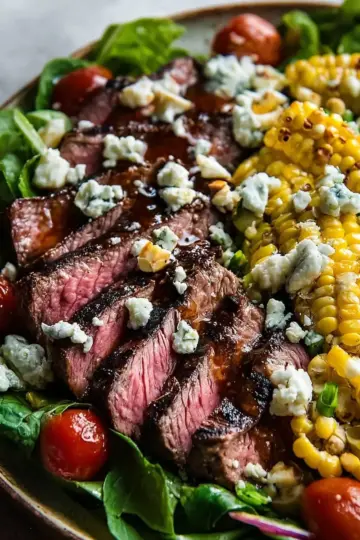 Balsamic Steak Gorgonzola Salad with Grilled Corn Bliss