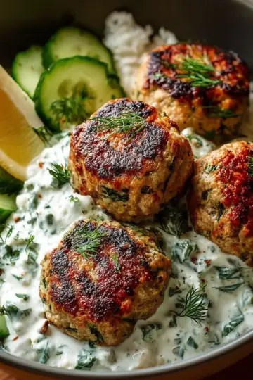 Herby Chicken Meatballs with Creamy Cucumber Sauce