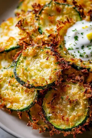 Crispy Parmesan Zucchini Wafers with Lemon Cream