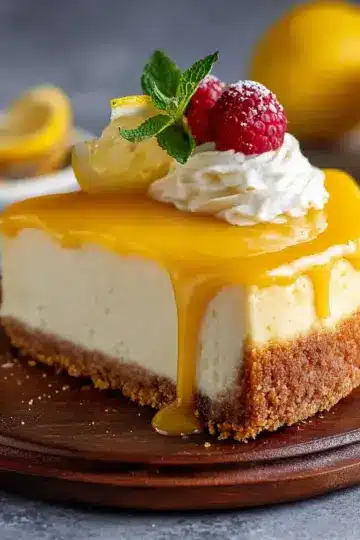Baked Lemon Cheesecake with Glossy Curd Topping